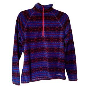 Eddie Bauer Print Fleece Quarter Zip Red Blue SZ M